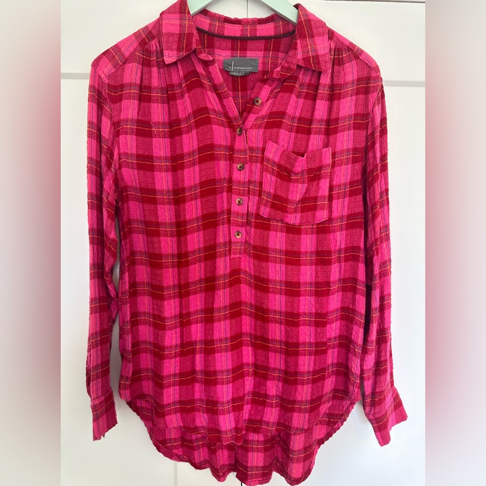 Anthropologie Isadora Pink Plaid Shirt